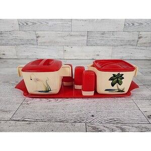 Vintage Federal Tool Hostesset Set MCM Sugar Creamer Shakers Serving Tray USA